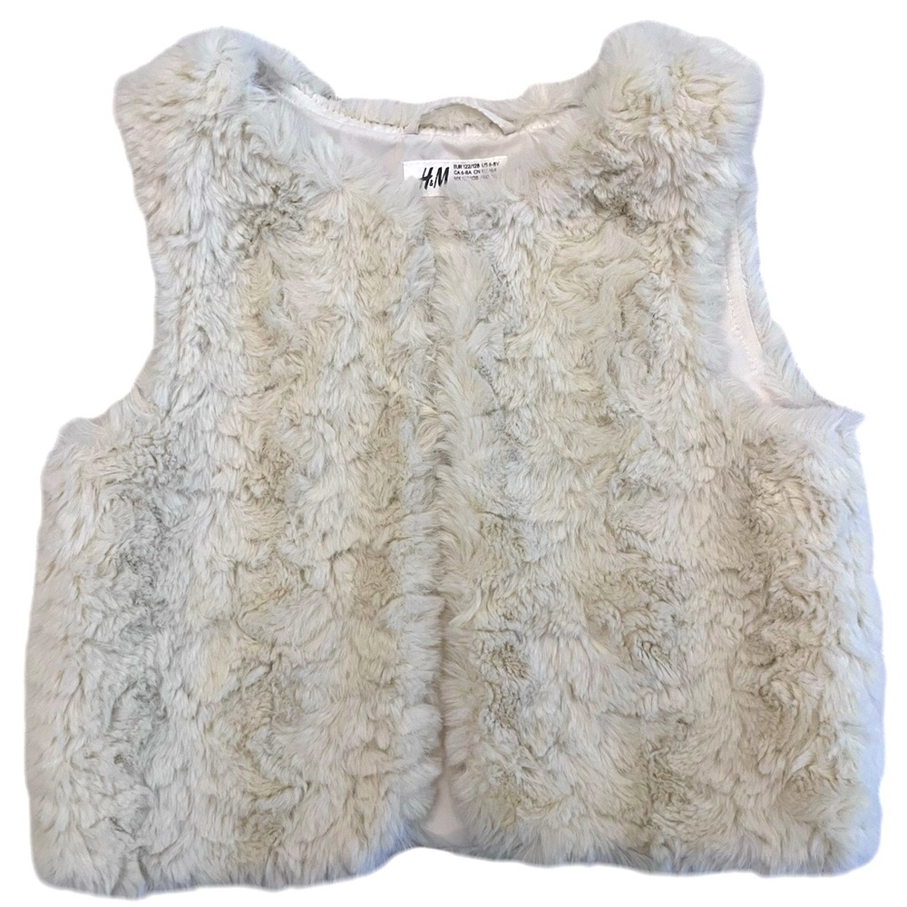 H & M Faux Fur white vest. Party. Kids Girls size 6 to 8. Special Occasion.